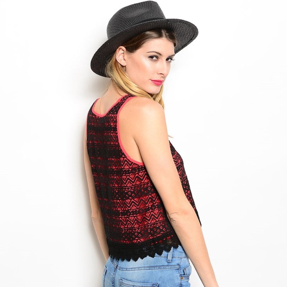 Red & Black Lace Tank Top - Picture 2 of 4
